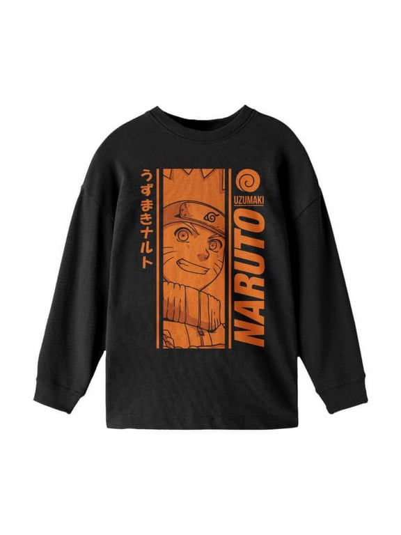 Naruto Classic Orange Monochrome Graphic Youth Boys Black Long Sleeve Shirt-Medium