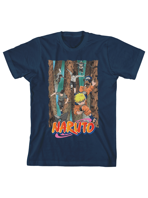 Naruto Classic Rescue Team For Sasuke Crew Neck Short Sleeve Navy Blue Boy's T-shirt-Medium