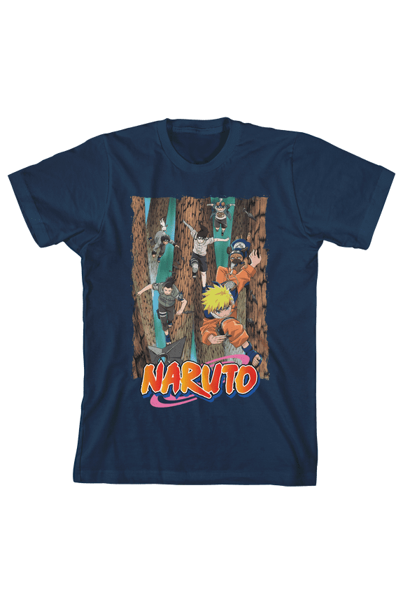 Naruto Classic Rescue Team For Sasuke Crew Neck Short Sleeve Navy Blue Boy's T-shirt-XS