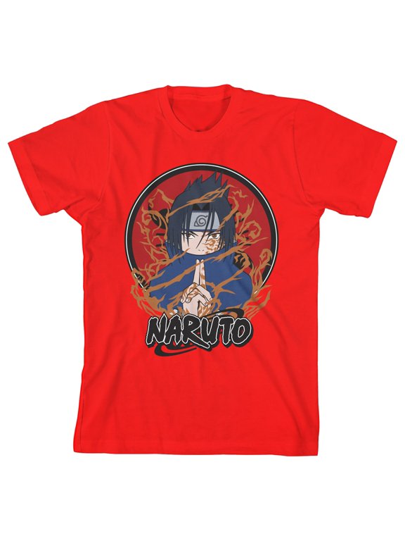 Naruto Classic Sasuke Cursed Seal Boy's Red T-shirt-XL