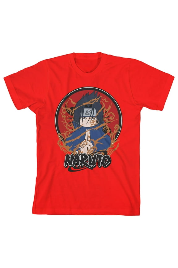 Naruto Classic Sasuke Cursed Seal Boy's Red T-shirt-XS