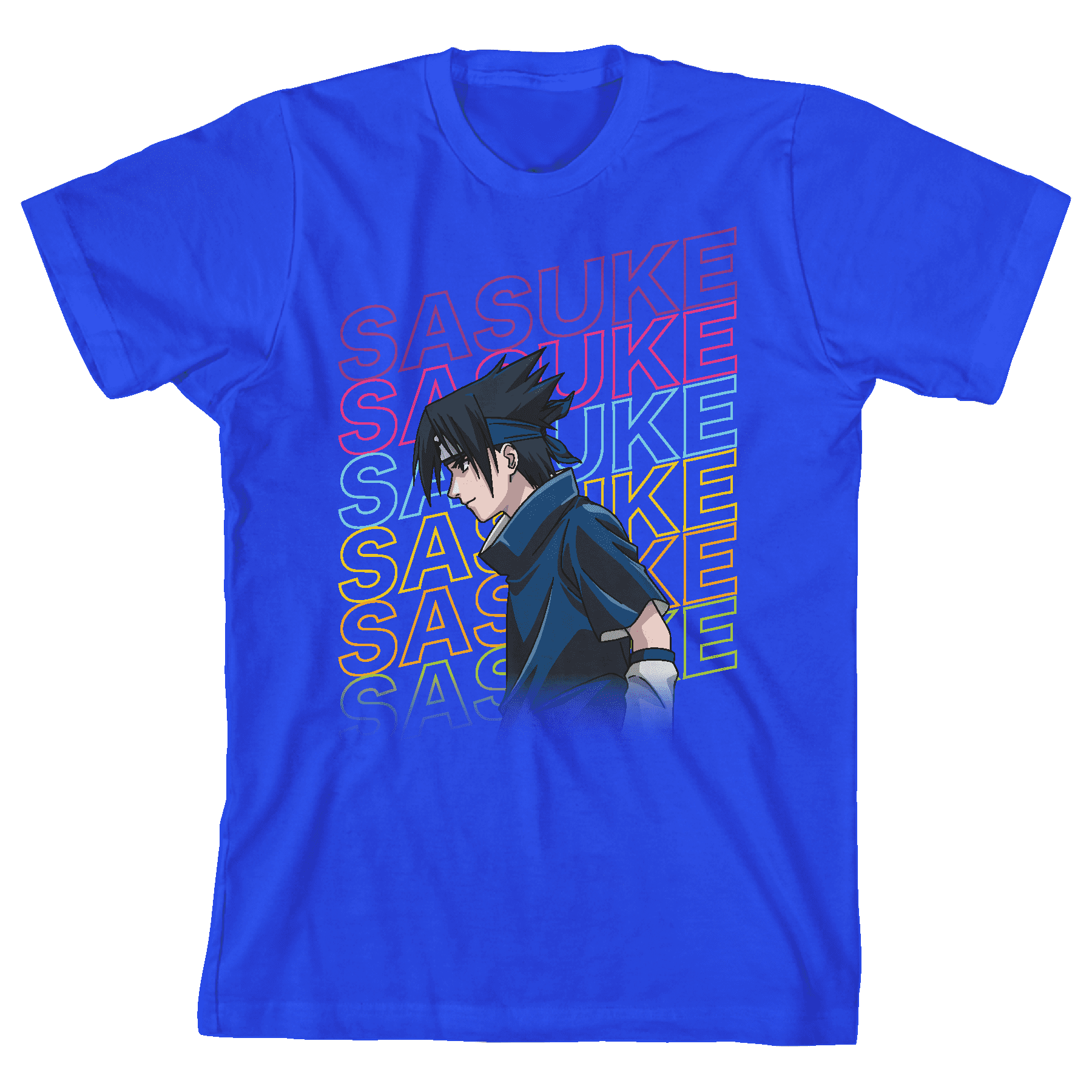 Naruto Classic Sasuke Repeat Name Crew Neck Short Sleeve Royal Blue Boy's  T-shirt-Small