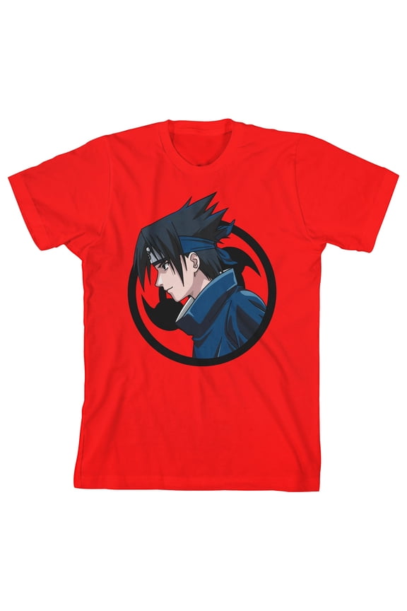 Naruto Classic Sasuke Sharingan Symbol Boy's Red T-shirt-Large