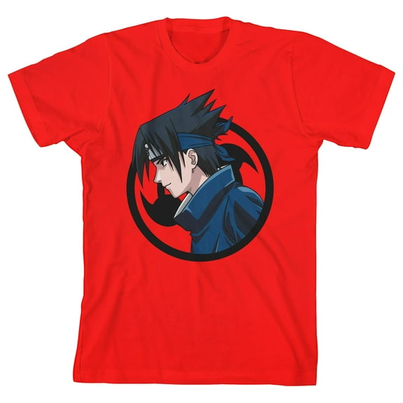 Naruto Classic Sasuke Sharingan Symbol Boy's Red T-shirt-Medium