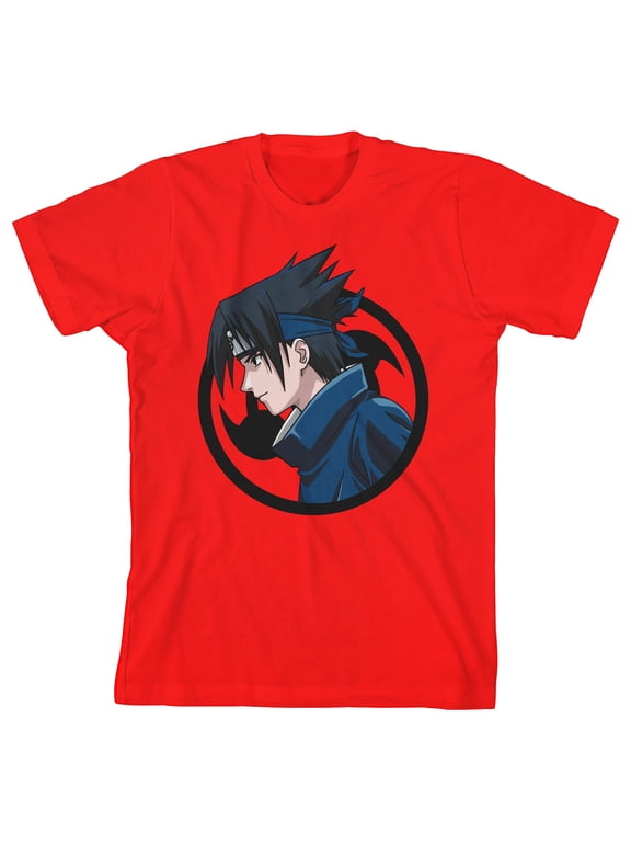 Naruto Classic Sasuke Sharingan Symbol Boy's Red T-shirt-Small