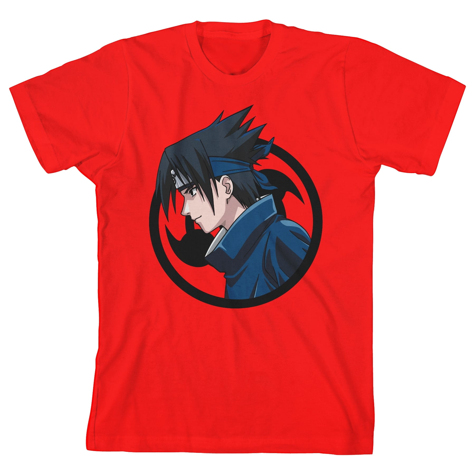 Naruto Classic Sasuke Sharingan Symbol Boy's Red T-shirt-Large