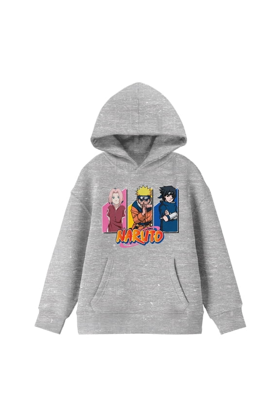 Naruto Classic Team Seven Long Sleeve Athletic Gray Youth Hooded Sweatshirt-XL