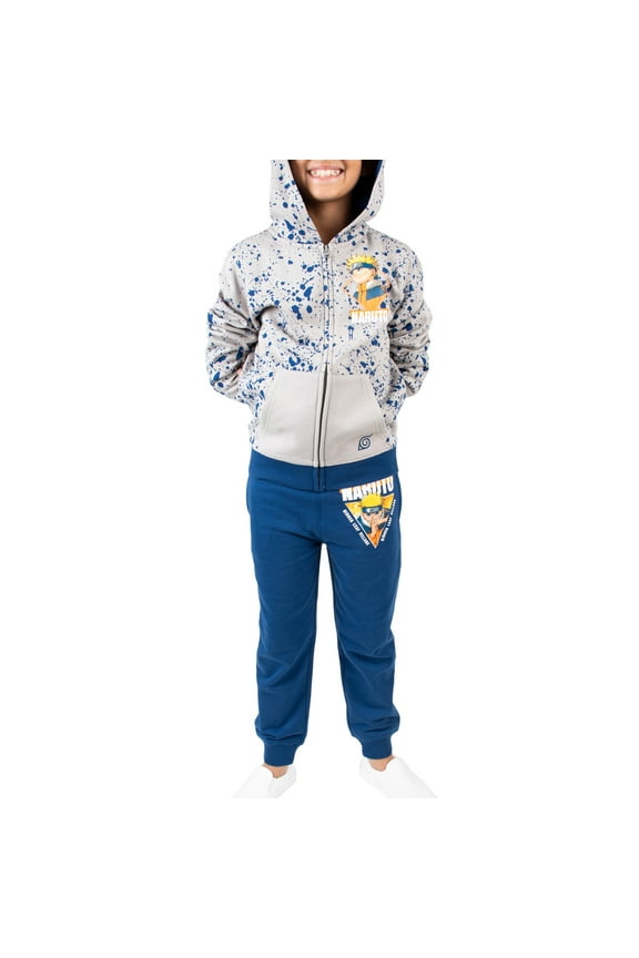Naruto Classic Youth Boys Gray Zip Hoodie and Navy Jogger Pants-XL
