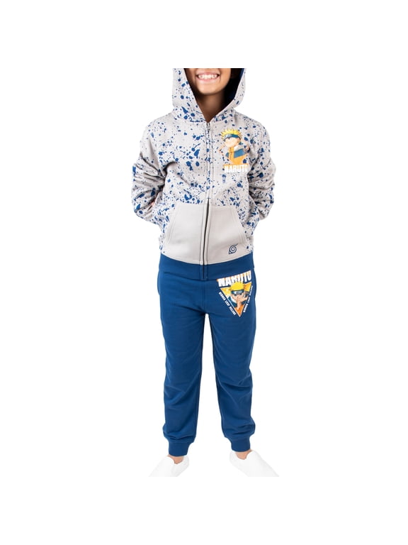 Naruto Classic Youth Boys Gray Zip Hoodie and Navy Jogger Pants-XL