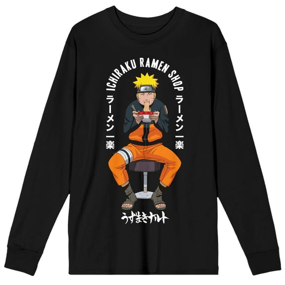 Naruto Classic with Ichiraku Ramen Men's Black Crew Neck Long Sleeve Tee-XXL