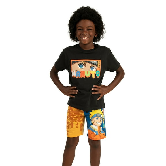 Naruto Close-Up Character Face Boy's Short Sleeve T-shirt & Lounge Shorts Combo Set-Small