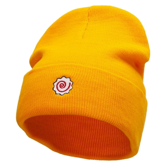 Naruto Fish Cake Embroidered 12 inch Acrylic Cuffed Long Beanie - Gold OSFM