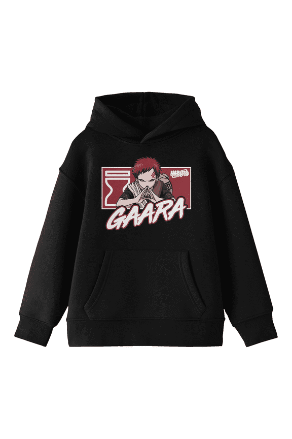 Naruto Gaara Long Sleeve Youth Black Hooded Sweatshirt-Large