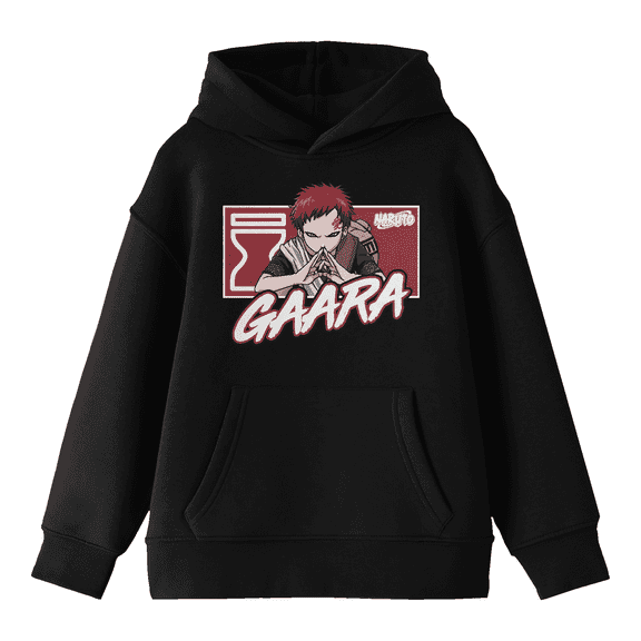 Naruto Gaara Long Sleeve Youth Black Hooded Sweatshirt-XS