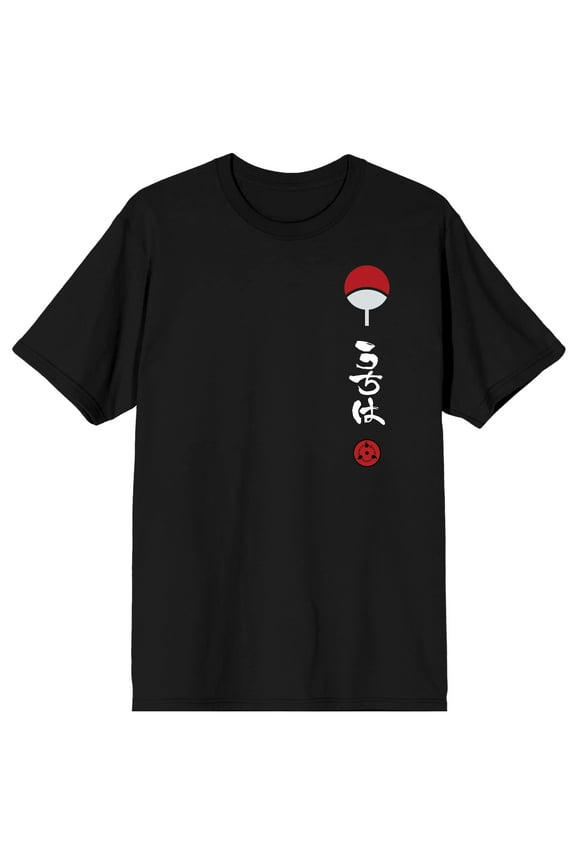 Naruto Itachi Artwork Crew Neck Short Sleeve Men's Black T-shirt-Medium