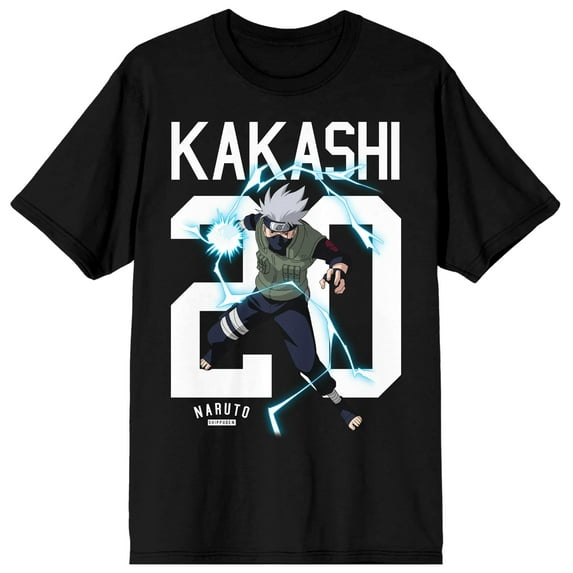 Naruto Kakashi 20 Anime Cartoon Character Mens Black Graphic Tee-XL