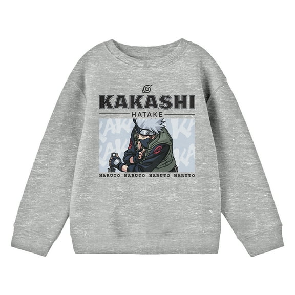 Naruto Kakashi Crew Neck Long Sleeve Youth Athletic Heather Sweatshirt-XS