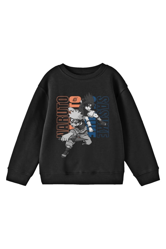 Naruto Kakashi & Sasuke Crew Neck Long Sleeve Youth Black Sweatshirt
-Large