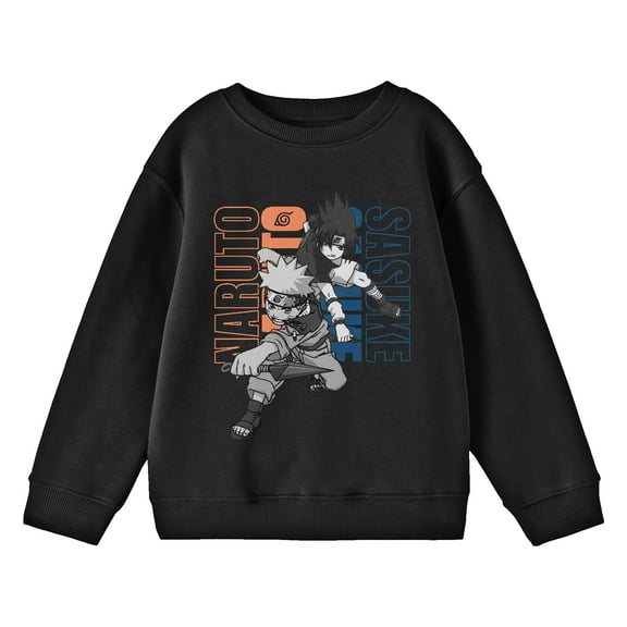 Naruto Kakashi & Sasuke Crew Neck Long Sleeve Youth Black Sweatshirt
-Medium
