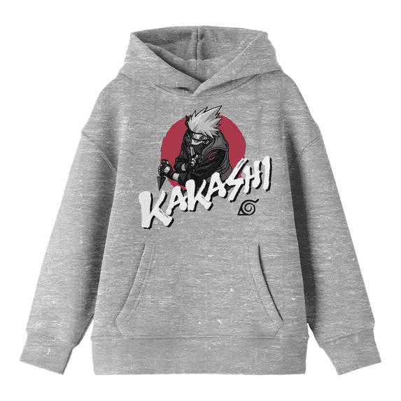 Naruto Kakashi Trapped In Red Circle Long Sleeve Athletic Heather Youth Hooded Sweatshirt-XS
