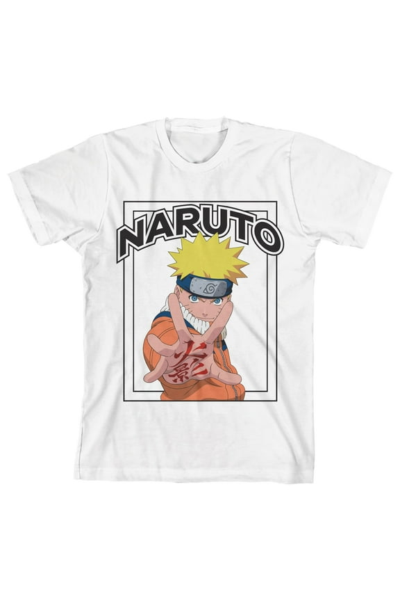 Naruto Kanji Palm Boy's White T-shirt-XL
