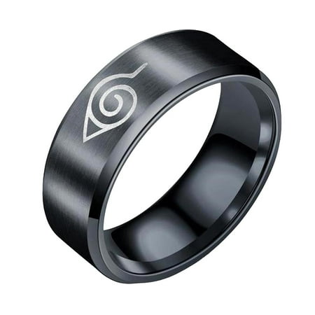 Naruto Leaf Village Symbol Black Stainless Steel Band Ring Size 10