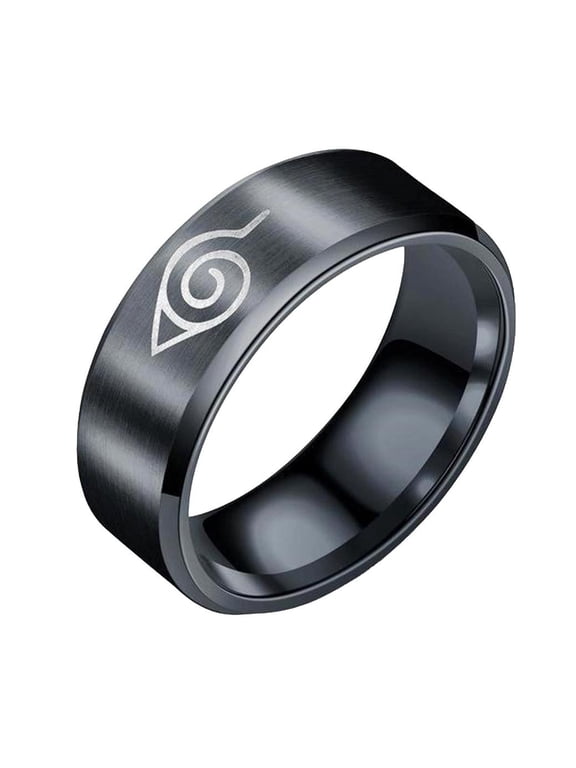 Naruto Leaf Village Symbol Black Stainless Steel Band Ring Size 8