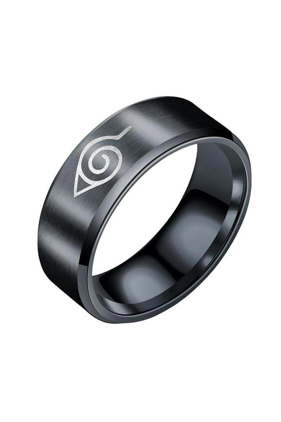 Naruto Leaf Village Symbol Black Stainless Steel Band Ring Size 8