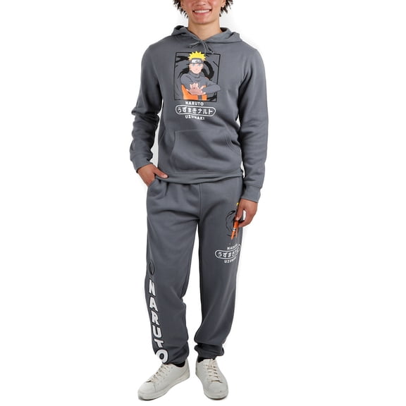 Naruto Men's Charcoal Hoodie and Sweatpants-Combo Small