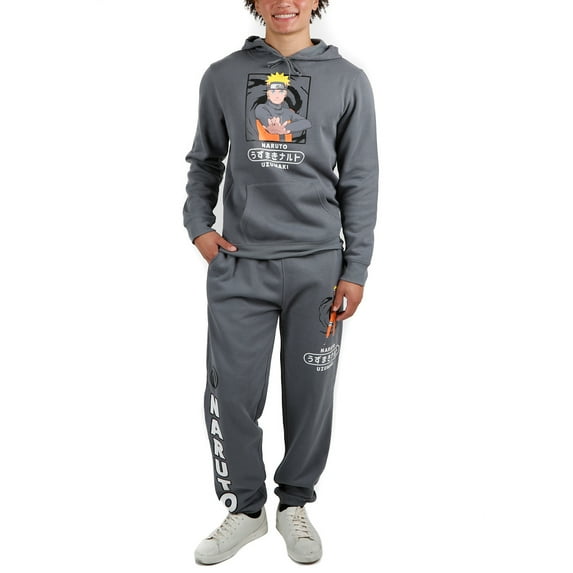 Naruto Men's Charcoal Hoodie and Sweatpants Combo XL