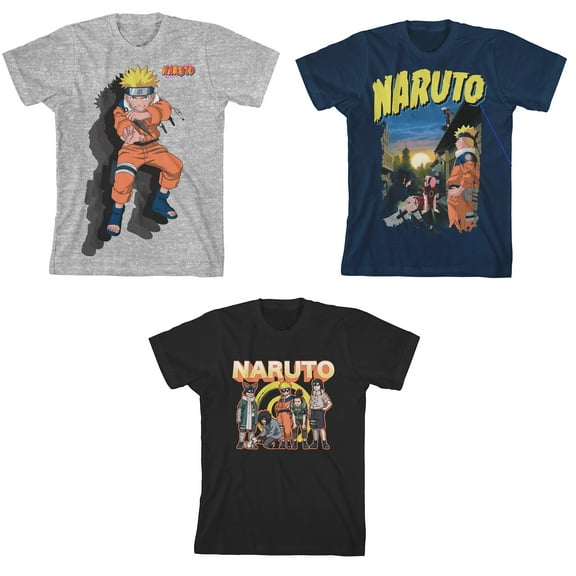 Naruto Multi-Character Youth 3-Pack Crew Neck Short Sleeve T-shirts