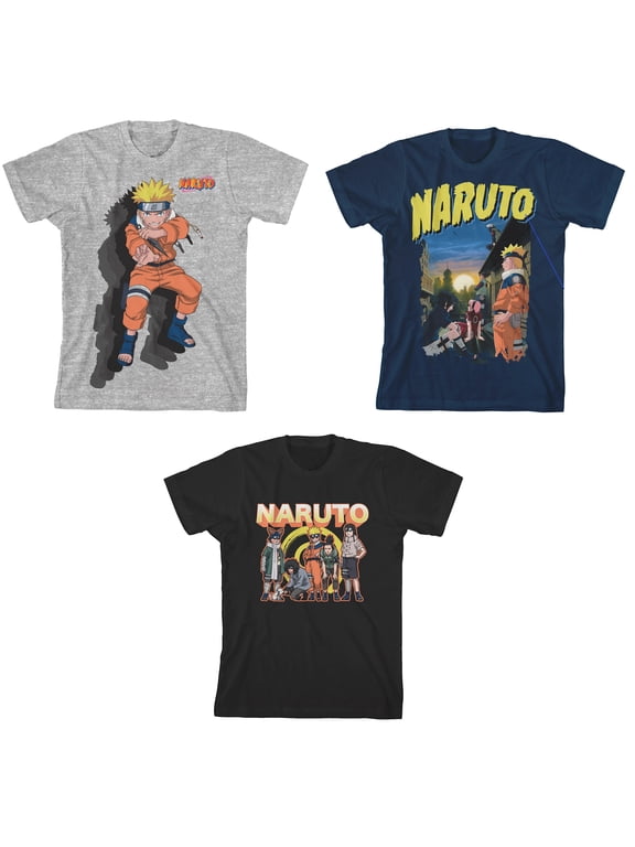 Naruto Multi-Character Youth 3-Pack Crew Neck Short Sleeve T-shirts