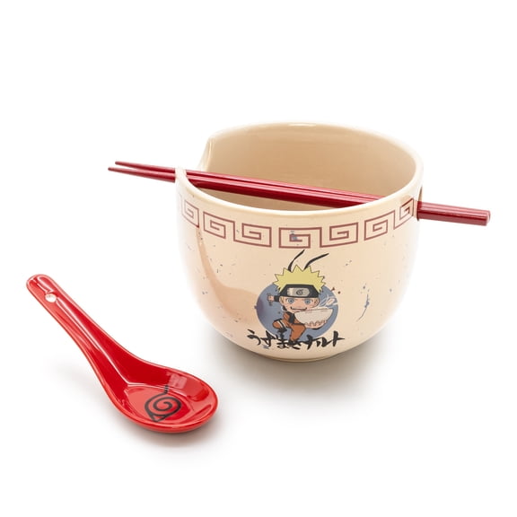 CultureFly Naruto Chibi Ramen Bowl Set, 20 oz Bowl, Chopsticks, and Spoon Officially Licensed