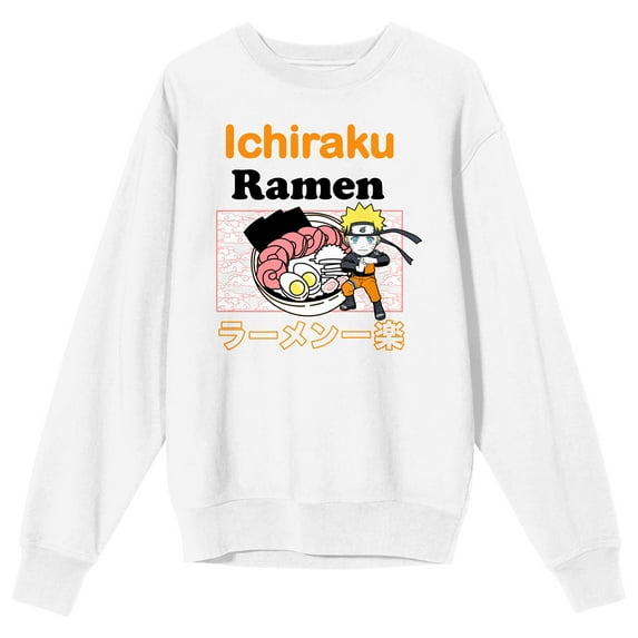 Naruto Ramen Naruto Crew Neck Long Sleeve White Adult Sweatshirt
-Small