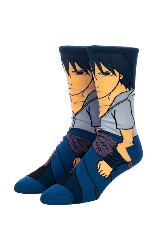 Naruto Sasuke 360 Character Crew Socks Blue Multi-Color Mens 10-13