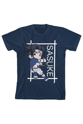Naruto Sasuke Frame Crew Neck Short Sleeve Navy Boy's T-shirt-Large