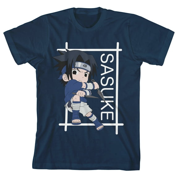 Naruto Sasuke Frame Crew Neck Short Sleeve Navy Boy's T-shirt-Large