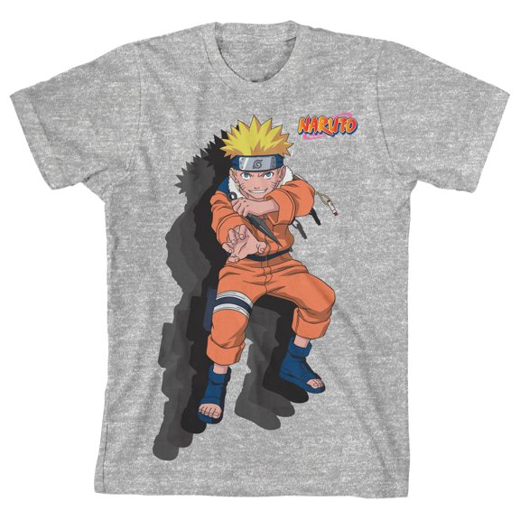 Naruto Shadow Effect Crew Neck Short Sleeve Athletic Heather Boy's T-shirt-XS