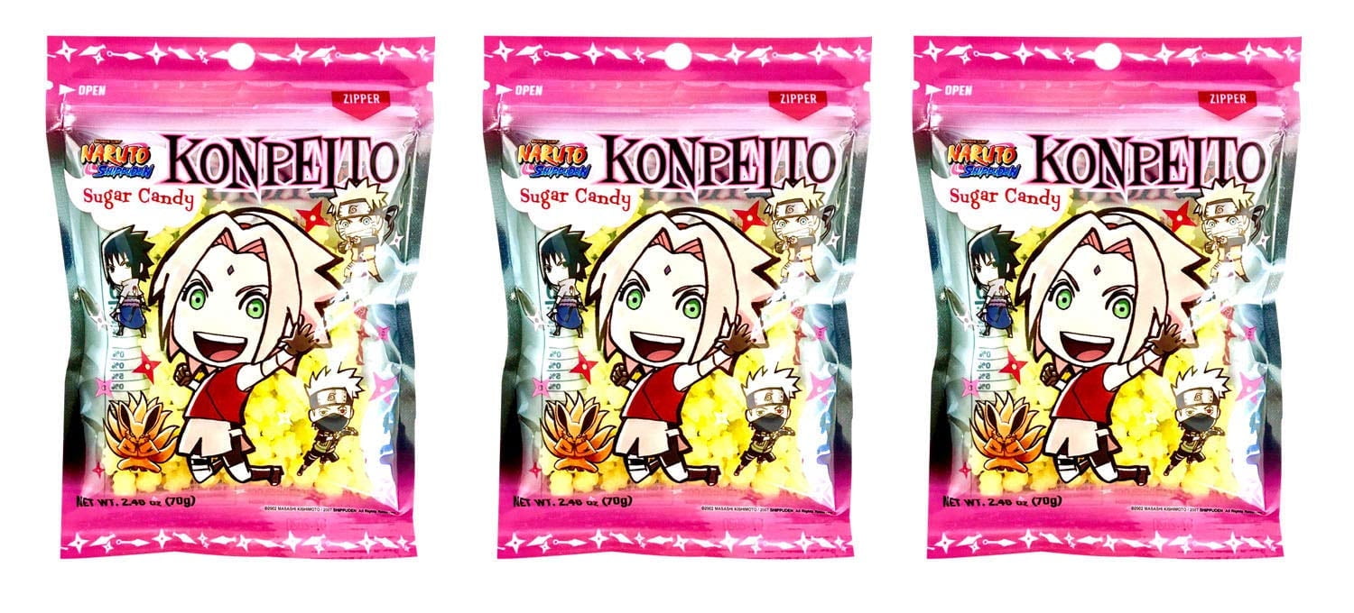 Naruto Shippudem Konpeito Japanese Sugar Candy 2.46oz /70g (Pineapple, 3 Packs)