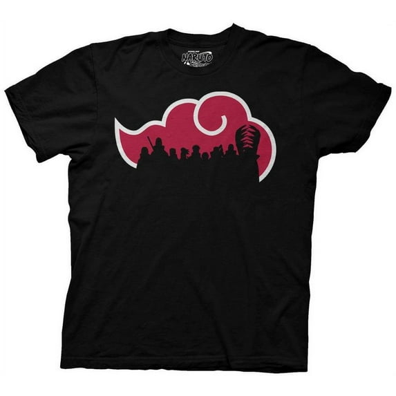 Naruto Shippuden Adult Unisex Akatsuki Cloud with Silhouettes Light Weight 100% Cotton Crew T-Shirt Black