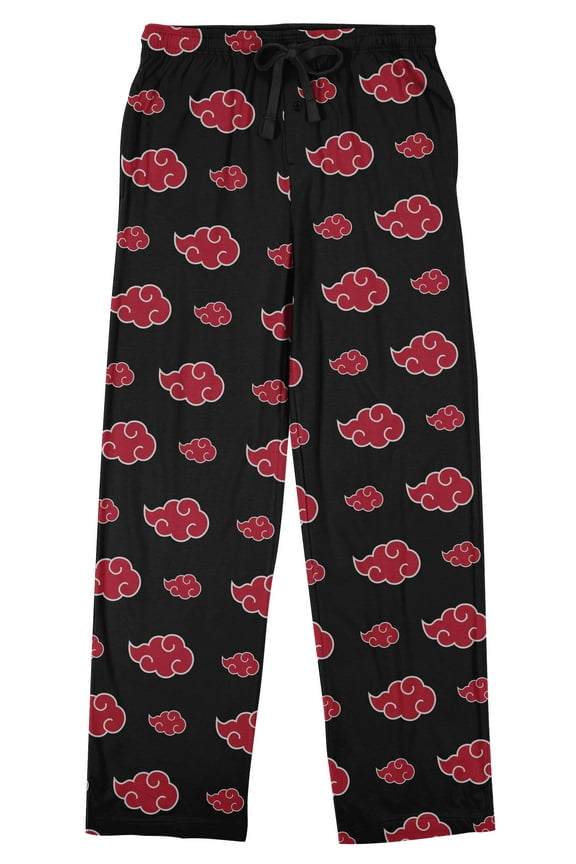 Naruto Shippuden Akatsuki Cloud Symbol AOP Men's Black Sleep Pajama Pants-Large