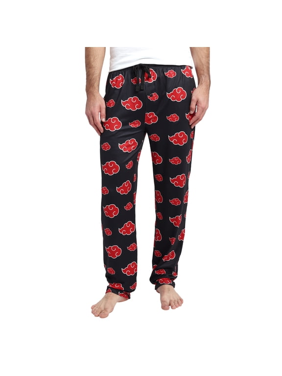 Naruto Shippuden Akatsuki Cloud Symbol AOP Men's Black Sleep Pajama Pants-Small