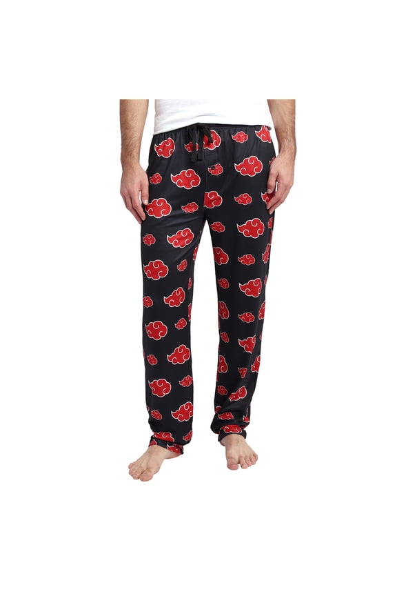 Naruto Shippuden Akatsuki Cloud Symbol AOP Men's Black Sleep Pajama Pants-XXL