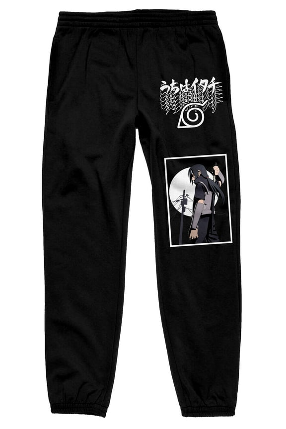 Naruto Shippuden Akatsuki Kanji Men's Black Graphic Jogger Pants-Large