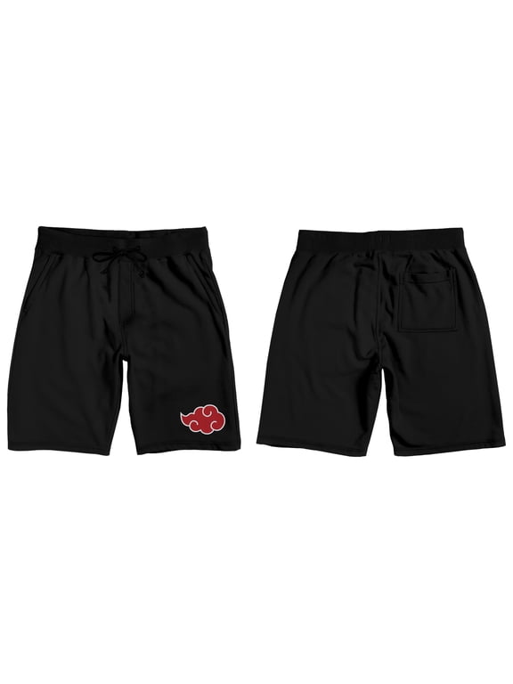 Naruto Shippuden Akatsuki Red Cloud Symbol Men's Black Sleep Pajama Shorts-Medium