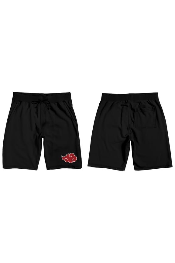 Naruto Shippuden Akatsuki Red Cloud Symbol Men's Black Sleep Pajama Shorts-Small