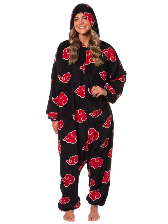 Naruto Shippuden Akatsuki Red Clouds Shinobi Anime Adult Kigurumi One Piece Costume Loungewear Sleep Pajama Union Suit