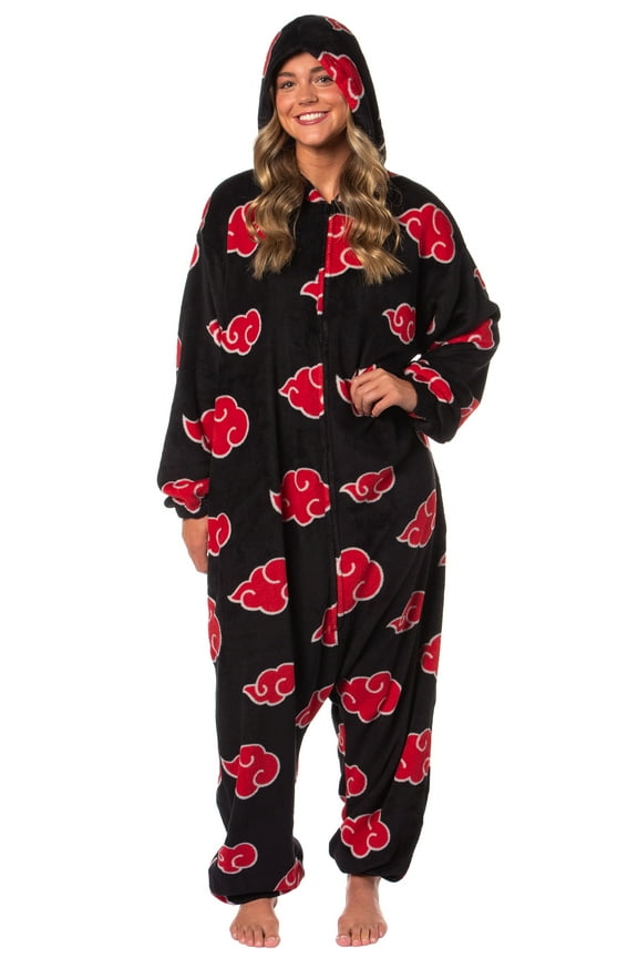 Naruto Shippuden Akatsuki Red Clouds Shinobi Anime Adult Kigurumi One Piece Costume Loungewear Sleep Pajama Union Suit