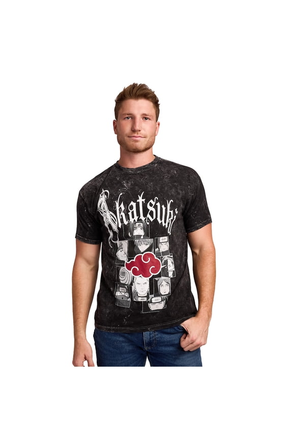 Naruto Shippuden Akatsuki Women's Black Mineral Wash Oversized Crew Neck Short Sleeve T-shirt-Small