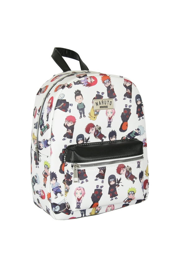 Naruto Shippuden Allover Chibi Character Faux Leather Mini Backpack Tote bag 12"